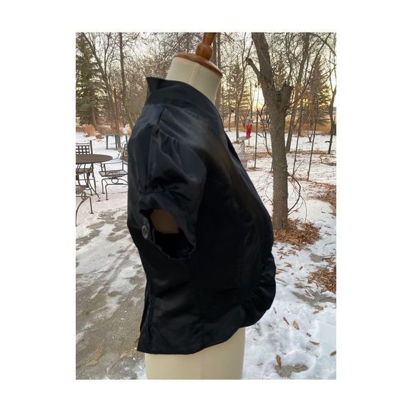 Black Satin Ruffle Bolo Jacket Shrug Y2K - Picture 6 of 11